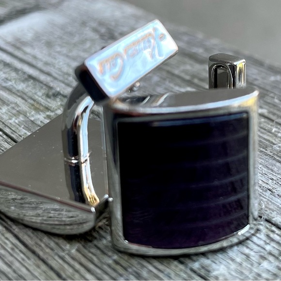 🟪 🟪 Kenneth Cole New York Amethyst Purple Striped Glass Silver Tone Cufflinks - Picture 11 of 12